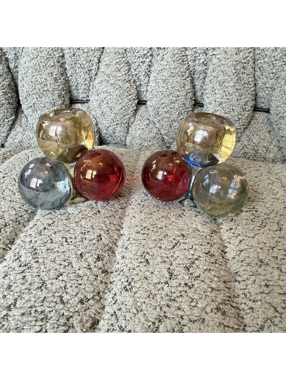 Vintage Handmade Glass Candle Holders Westmoreland Set Of 2 MCM Grapes Retro